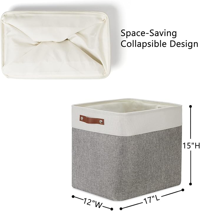 DULLEMELO Large Storage Baskets with Handles, Fabric Storage Bins for Organizing Clothes Toys Books, Canvas Storage Bin for Office Bedroom Closet Nursery Laundry Storage (White&Gray)-NeatNest