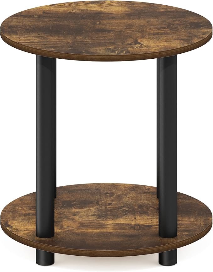 Furinno Turn-N-Tube Simple Design 2-Tier Round Wooden Small Coffee Table, Amber Pine-NeatNest
