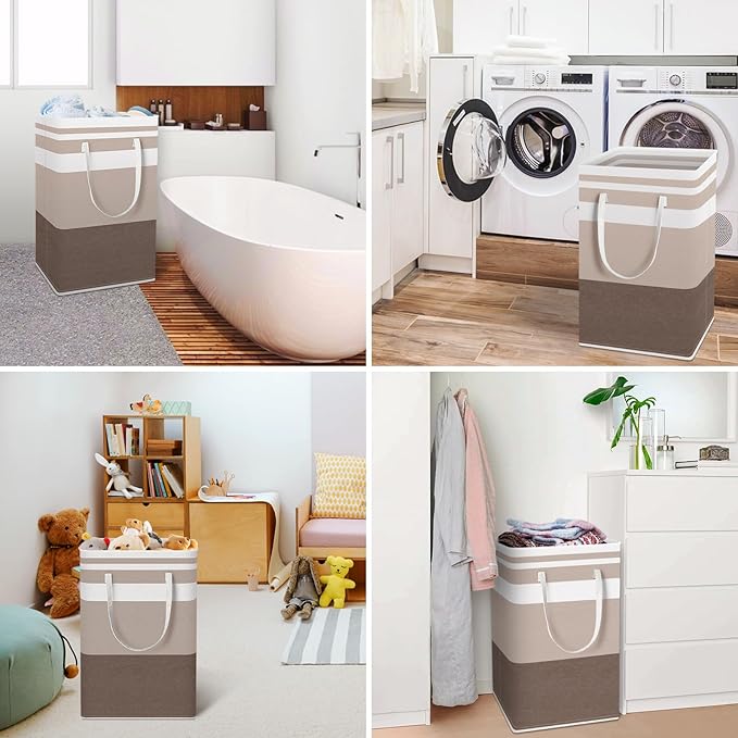 HomeHacks 2-Pack Large Laundry Basket, Waterproof, Freestanding Laundry Hamper, Collapsible Tall Clothes Hamper with Extended Handles for Clothes Toys in the Dorm and Family (Brown, 88L)-NeatNest