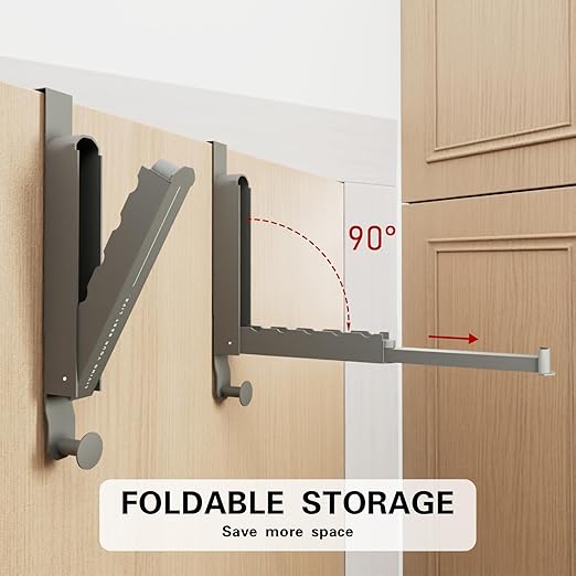 Over The Door Drying Rack, Foldable Portable Over The Door Hooks Hanger with Towel Racks for Coat Clothes Laundry Bathroom Bedroom Travel Hangers (Space Grey, 2 Pack)