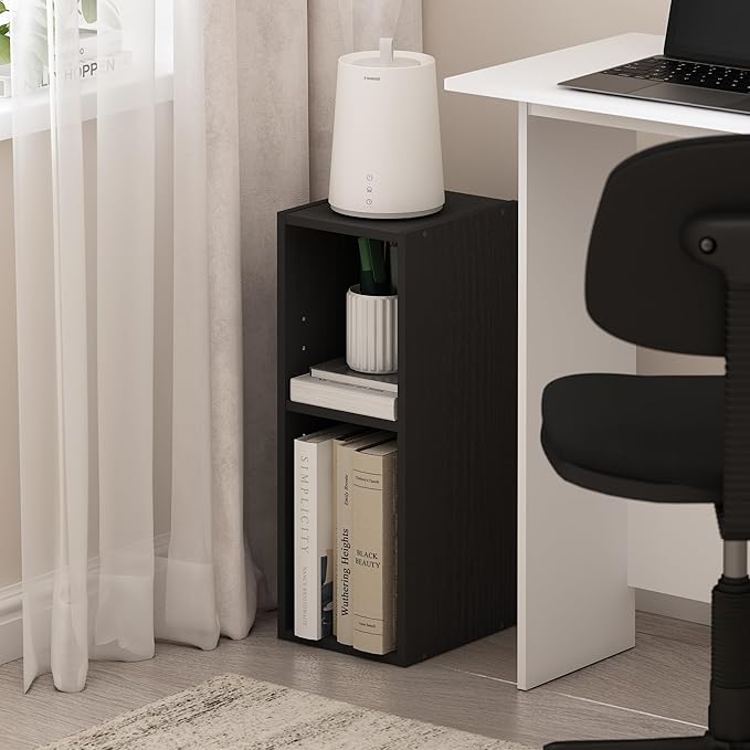 Furinno Fulda 2-Tier Space Saving Storage Shelf Bookcase, 8-Inch Width, Blackwood-NeatNest