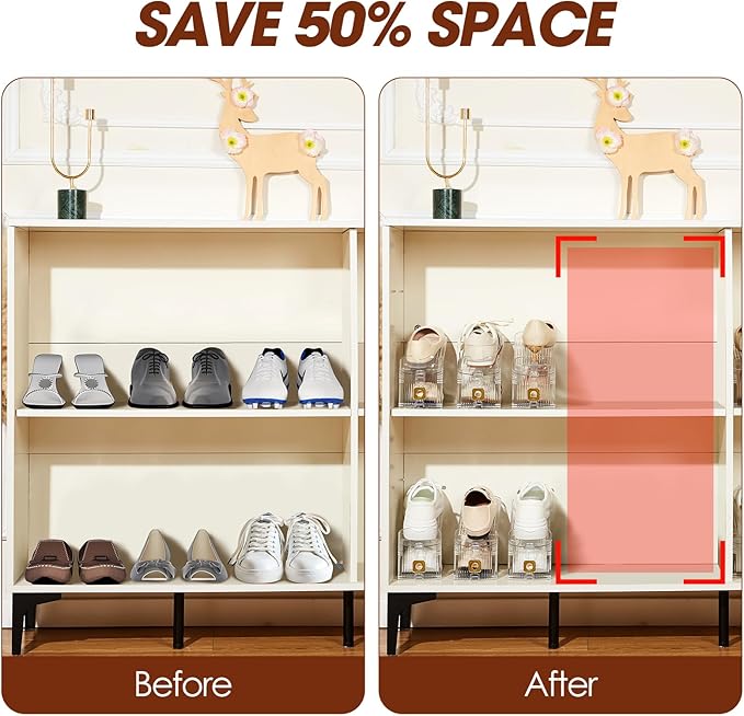 10 Pack Clear Shoe Slots Organizer for Closet, Adjustable Shoe Stackers for a Pair of Shoes,Shoe Storage Shoe Space Saver 50% Shoe Shelf Display Holder for Closet-NeatNest