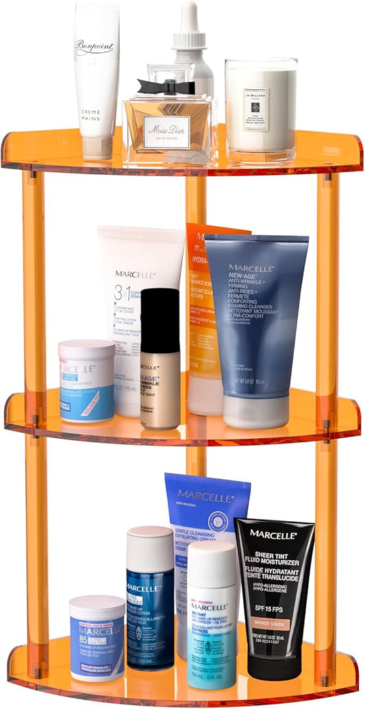 3 Tier Countertop Corner Organizer Shelf 7x7x15.7 Inch, Orange Countertop Acrylic Bathroom Corner Shelf, Vanity Storage Organizer for Cosmetics, Toiletries-NeatNest
