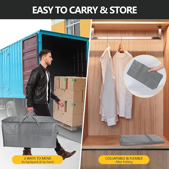 Extra Large Storage Bags Set Heavy Duty Moving Totes with Handles, Waterproof Dual-Way Carrying Design Space-Saving Packing Supplies, Includes 10 Vacuum Seal Bags