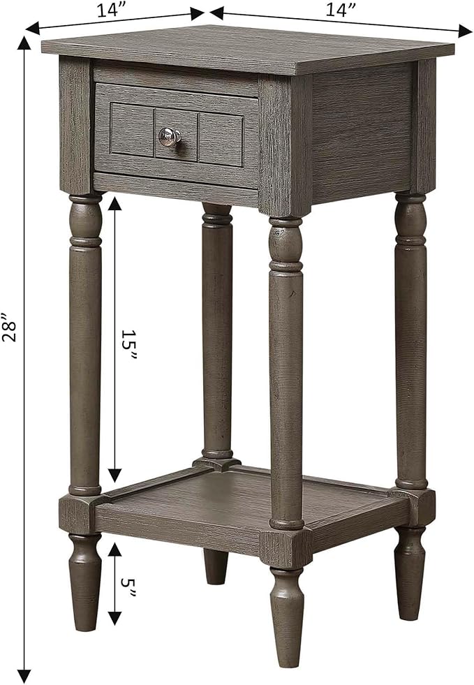 Convenience Concepts French Country Khloe 1 Drawer Accent End Table 14" - Traditional Farmhouse Side Table with Storage Drawer and Shelf for Living Room, Wirebrush Dark Gray-NeatNest