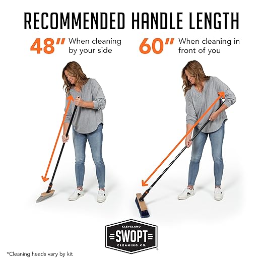 SWOPT 24” Push Broom, Angle Broom + 48” and 60" Steel Handles, Standard Combo — Cleaning Heads with Long Handles Interchangeable with All SWOPT Cleaning Products — Indoor/Outdoor, Black