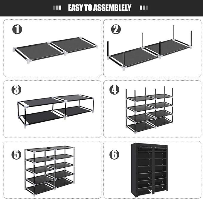 ERONE Shoe Rack Storage Organize, 28 Pairs Portable Double Row with Nonwoven Fabric Cover Shoe Shelf Cabinet for Closet-NeatNest