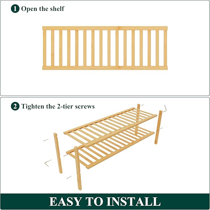 Smiry Bamboo Shoe Rack for Closet, 2 Tier Long Wooden Stackable Shoe Organizer, Free Standing Shoes Storage Shelf for Entryway, Front Door Entrance, Natural-NeatNest