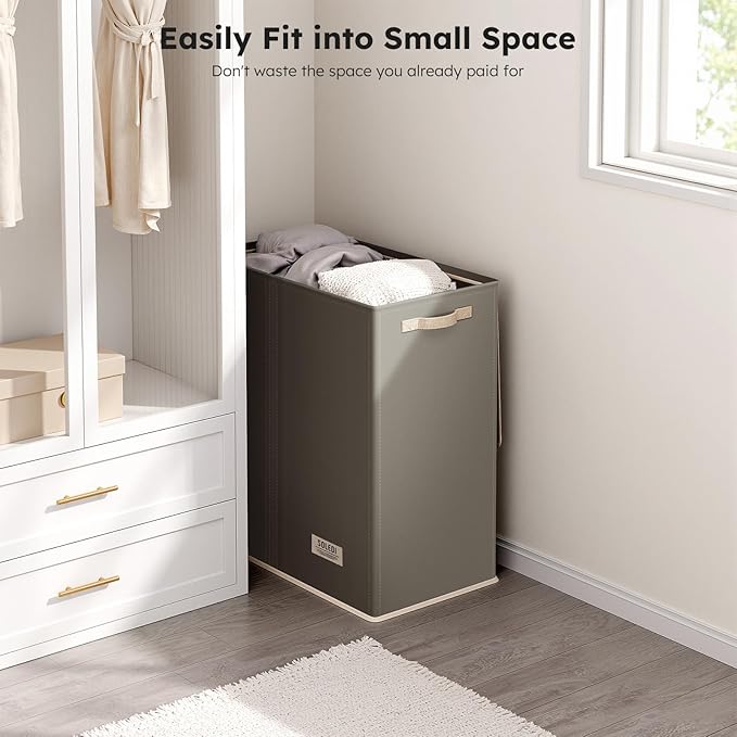 SOLEDI Large Double Laundry Hamper with Lid, Collapsible Clothes Hamper 2 section with Removable Bags, Space-Saving Laundry Basket for Bedroom, Dorm, College-NeatNest