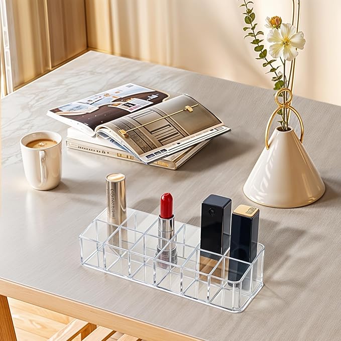 4-Pack 12-Slot Acrylic Lipstick Organizer, Lipstick Holder, Lip Gloss Organizer, Cosmetic Storage Display, Perfect Storage Solution for Drawer, Vanity, Bathroom, and More-NeatNest