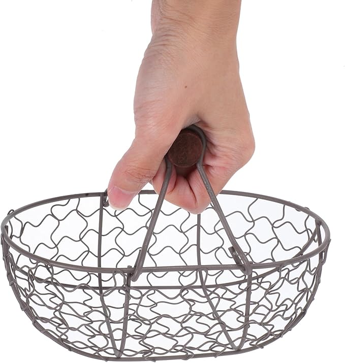 Farmhouse Wire Egg Basket Vintage Style Metal Egg Collecting Basket, Eggs Container Holder for Countertop, Storage for Fresh Eggs, Fruit, Snacks, Party Gathering