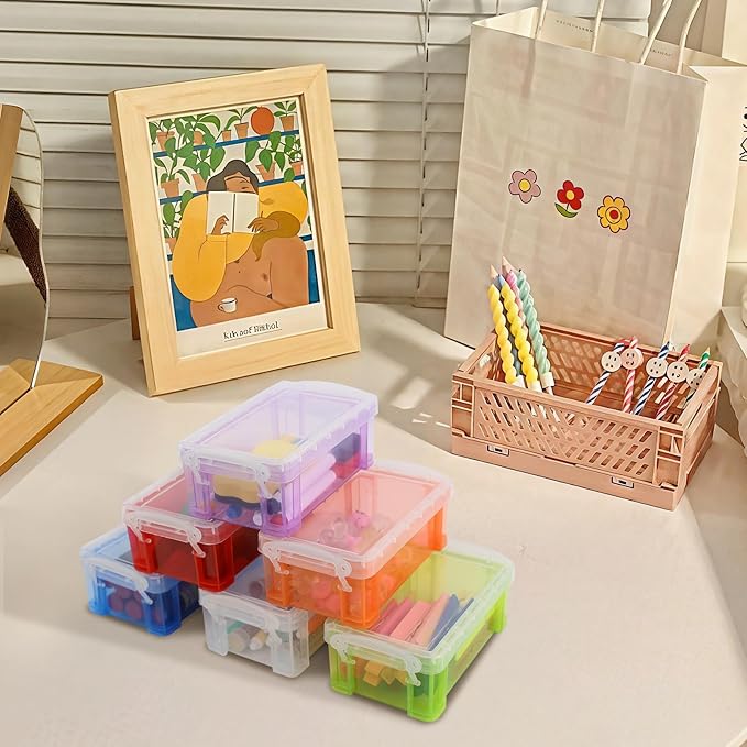 12 PCS Small Storage Containers with Lids, 4.3" X 2.3" X 1.5" Stackable Small Plastic Box, Colorful Mini Plastic Storage Box for Jewelry Beads Crafts Items Accessories-NeatNest