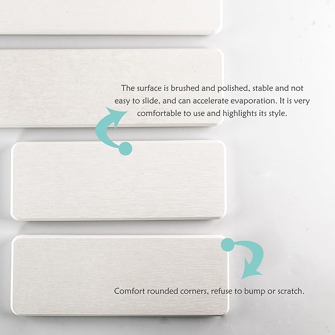 2 Pcs Water Absorbing Stone Trays, Kitchen/Bathroom Sink Soap Dish, Diatomite Tray Used for Hand Soap & Cosmetic Bottles in The Modern Home, 3.15" W x 8.7" L, White-NeatNest