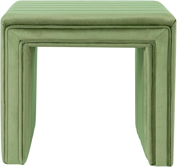 HomePop Modern Channel Tufted Velvet Ottoman Home Décor|Ottoman for Living Room & Bedroom - Green