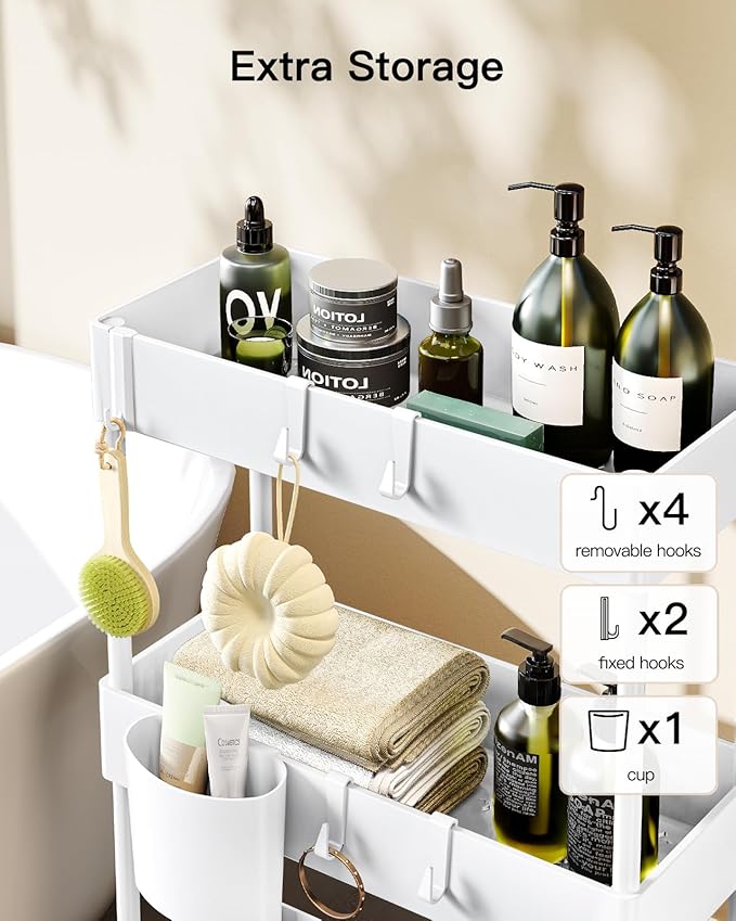 Pipishell Slim Storage Cart with Wheels, Bathroom Cart Organizer Bathroom Storage Small, Rolling Cart for Bathroom, Laundry Room, Kitchen, Narrow Space, White PIUC04W-NeatNest