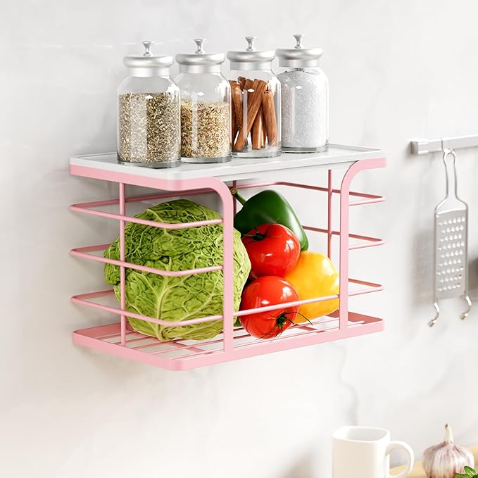 2 Pack Trash Bag Dispenser with Bamboo Top,Wall Mount Garbage Bag Holder,Stackable Kitchen Laundry Pantry Organizers for Countertop Organization,Pink-NeatNest