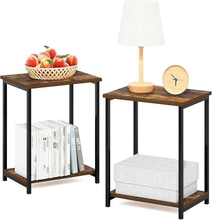 Furinno Simplistic Metal Frame End Table, 2-Pack, Amber Pine-NeatNest