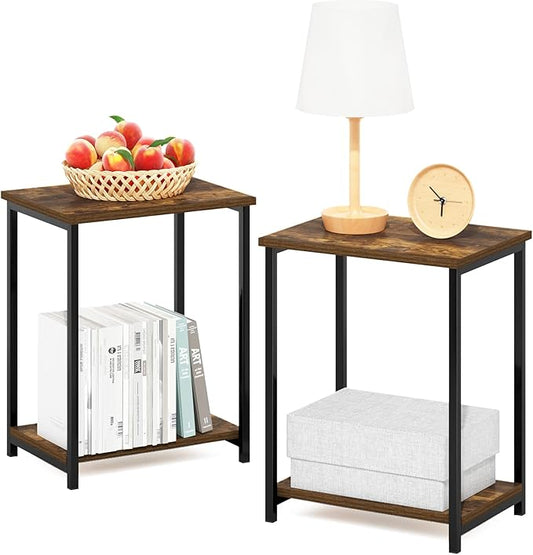Furinno Simplistic Metal Frame End Table, 2-Pack, Amber Pine-NeatNest