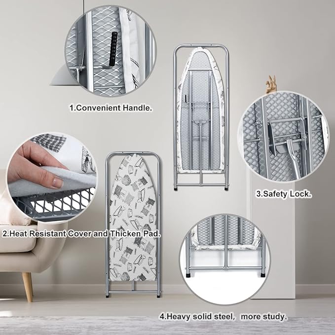 Duwee 14"x38" Wall Mounted and Door Mounted Ironing Board with Heat Resistant Cover