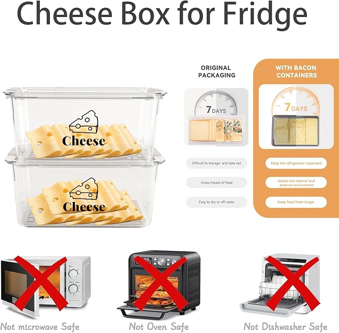 Cheese Container Airtight with Draining Basket Cream Cheese Sliced Cheeses Box with Lid Saver for Fridge Cheeses Keeper Cream Block Shredded Storage Box Saver (Clear)-NeatNest