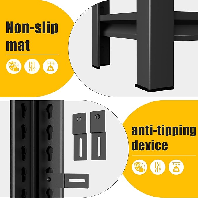 Heavy Duty 6-Tier Metal Garage Shelving, Adjustable Detachable Storage Shelf Units, Steel Rack Shelf for Garage & Workshop – Strong Load-Bearing (Black-77.44H*39.37W, 17.72D-6Tier)