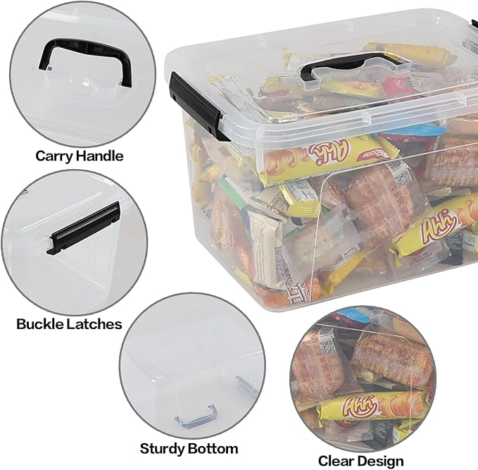 12 Quart Latching Storage Box, 4 Pack, Clear Plastic Organizer Bin with Handle