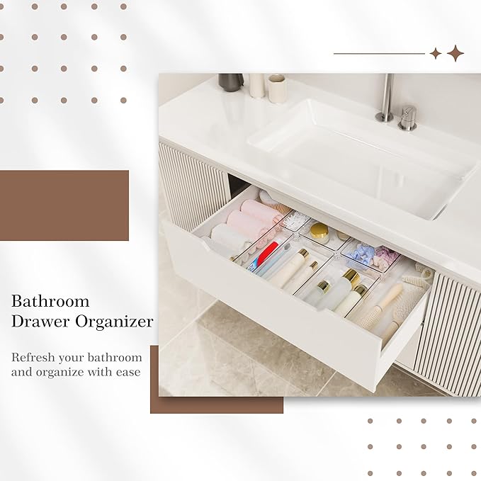 Criusia 14 PCS Clear Plastic Drawer Organizer Set - 5 Large Size Versatile Kitchen and Bathroom Organizer Trays, Non-Slip Storage Bins for Makeup, Utensils, Tool and Office Desk-NeatNest