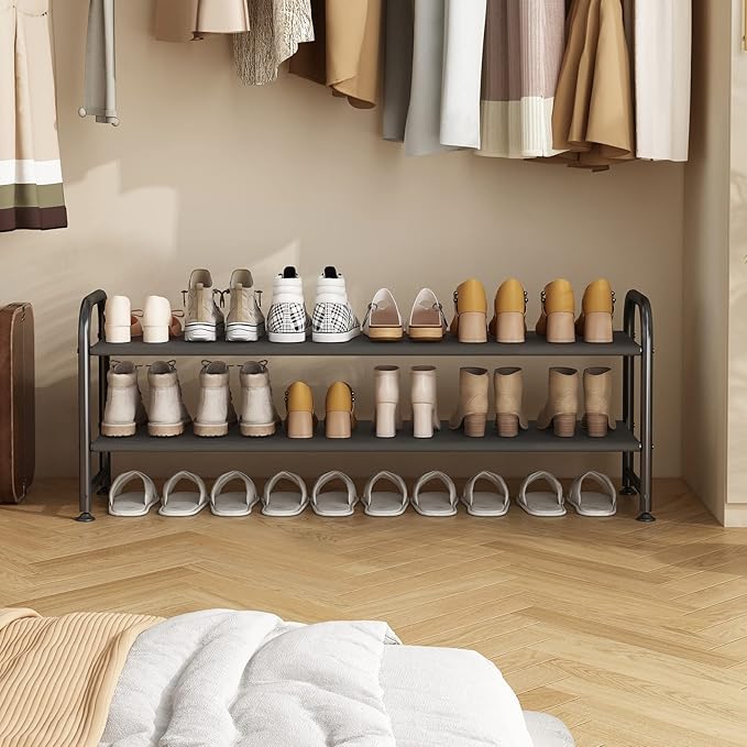 Shoe Rack 2 Tier Long Storage Organizer Wide Metal Shoe Shelf for Closet Entryway Black-NeatNest