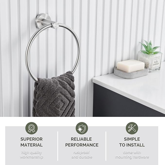 Towel Ring Brushed Nickel, Angle Simple SUS304 Stainless Steel Bathroom Sink Towel Holder Wall Mounted, Round Hand Towel Rack