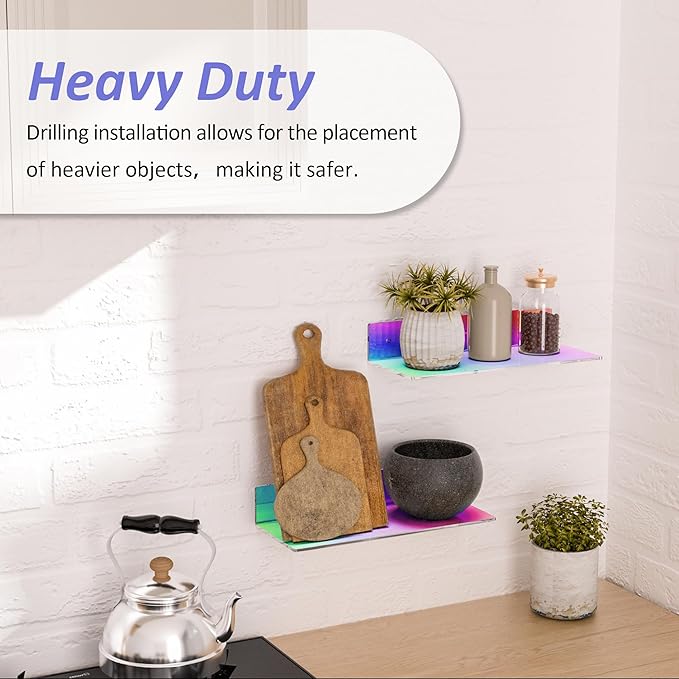 2 Pack Iridescent Acrylic Floating Shelves 15 Inches, Wall Hanging Bathroom Shelves, Wall Storage Shelf for Kitchen, Dining Room, Living Room, Bedroom, Bathroom, Retail, Supermarket-NeatNest
