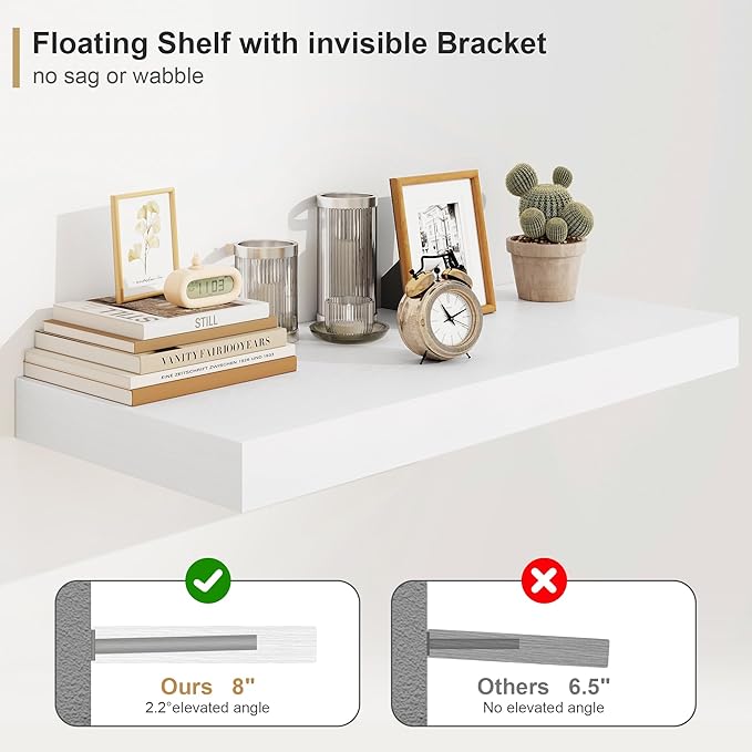 Heimlove White Bathroom Shelves Floating Shelves for Wall Shelf Over Toilet Long Wall Mounted Modern Farmhouse,48 x 12 Shelves with Invisible Brackets for Living Room, Kitchen, Bedroom-NeatNest