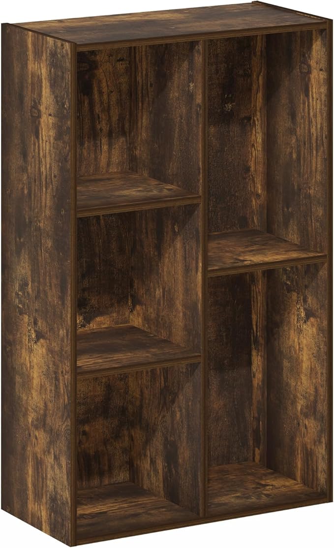 Furinno Luder 5-Cube Open Shelf Bookcase, Bookshelf, Amber Pine-NeatNest