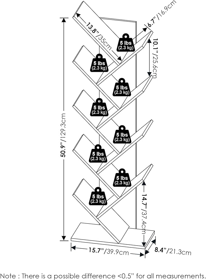 Furinno Tree Bookshelf 9-Tier Floor Standing Tree Bookcase, French Oak-NeatNest
