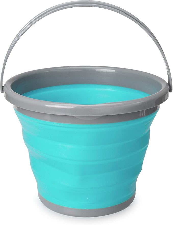 Navaris Collapsible Bucket with Handle - 2.6 Gallon (10L) Portable Pail for Camping, Beach, Gardening, Fishing, Water, Washing - Blue