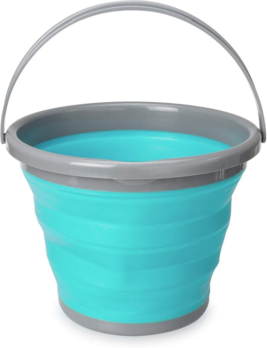 Navaris Collapsible Bucket with Handle - 2.6 Gallon (10L) Portable Pail for Camping, Beach, Gardening, Fishing, Water, Washing - Blue