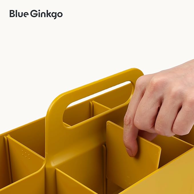 BLUE GINKGO Stackable Organizer Caddy – Korean-Made Portable Tote for Bathroom, Office, Crafts, or School Supplies (Long Rectangle, Yellow)-NeatNest