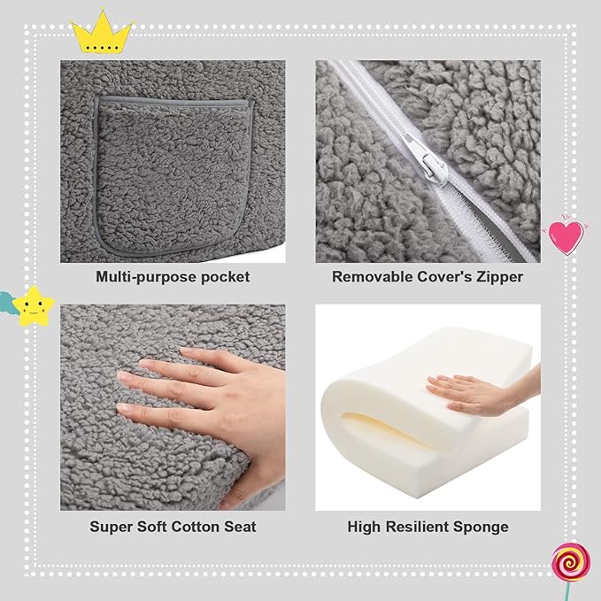 ALIMORDEN 2-in-1 Flip Out Cuddly Sherpa Toddler Couch, Convertible Sofa to Lounger, Grey-NeatNest