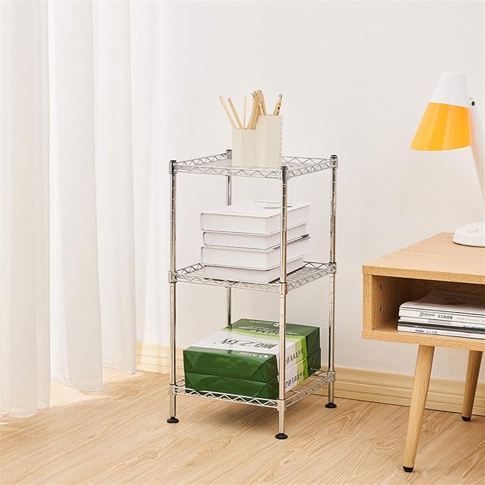 3 Tier Adjustable Storage Shelf Metal Storage Rack Wire Shelving Unit Storage Shelves for Pantry Closet Kitchen Laundry Bathroom (Silver8-3-Tier)