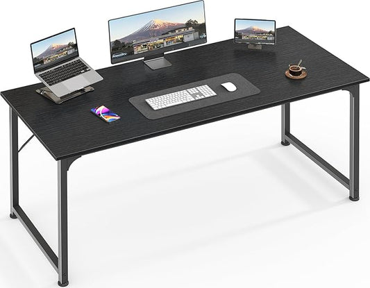 Huuger Computer Desk, 55 Inch Home Office Desk, Gaming Writing Work from Home Study Desk, Large Legroom, Sturdy Metal Frame, Modern Simple, Black-NeatNest