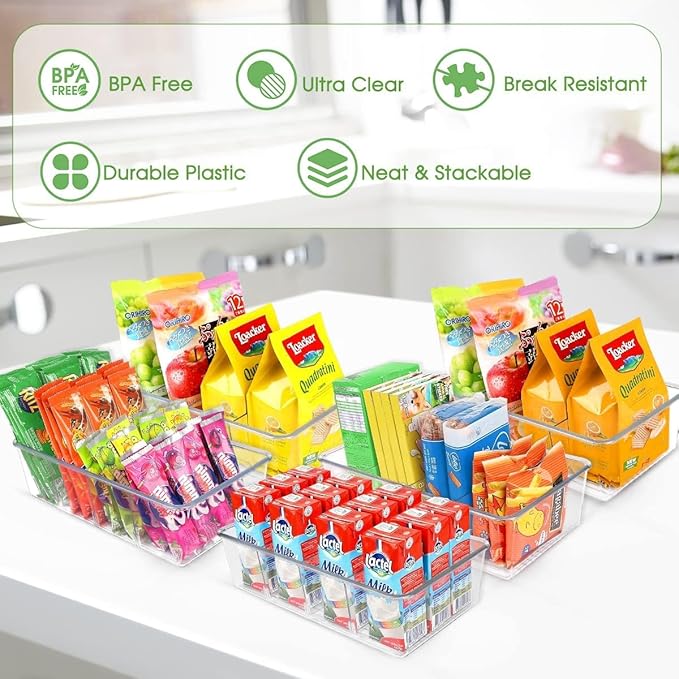 2 Pcs Clear Pantry Organizers and Storage,Plastic Storage Bins for Fridge with Removable Dividers, Kitchen Cabinet Organizers Ideal for Kitchen, Pantry, Refrigerator, Freezer, and Snack Storage-NeatNest