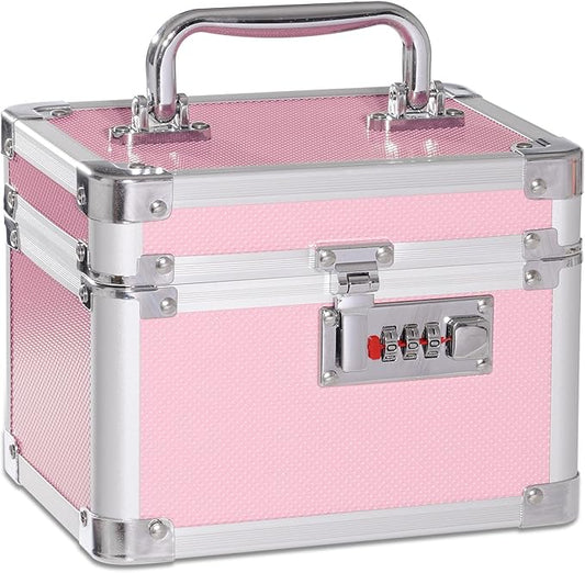 Small Medication Combination Lock Boxes with Code for Personal Items, Medicine Lockbox for Documents - 7.1 x 5.1 x 5.3 Inches Pink