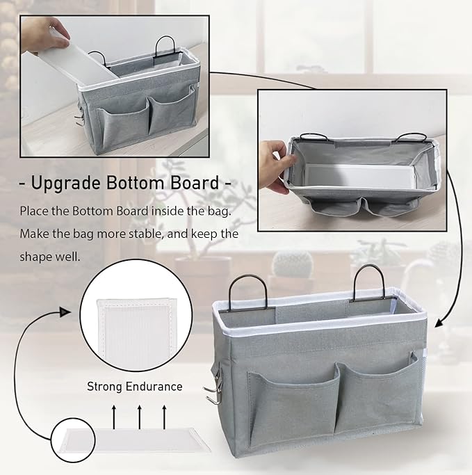 2pcs Middle Wall Hanging Organizer Bag, Linen Fabric Door Hanging Storage Basket with Pockets, Waterproof Bin for Kitchen, Bedroom, Office, RV Camper (Gray)-NeatNest