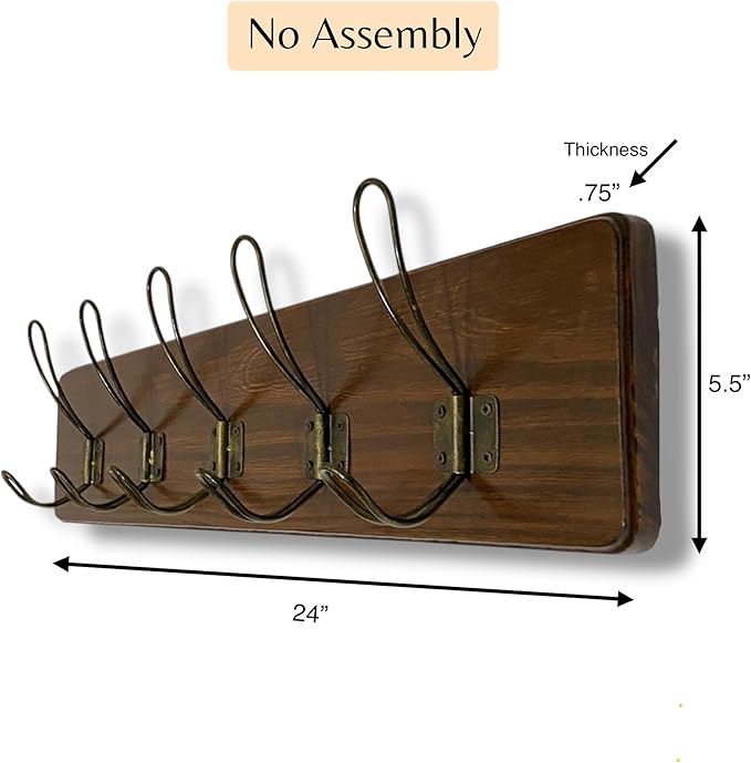 Coat Hanger Wall Mount - 24 Inch Coat Rack with 5 Hooks, Rustic Farmhouse, Handcrafted Pine, Bag, Dog Leash Holder for Wall, Durable Entryway Organizer, Expresso Finish-NeatNest