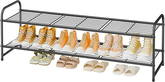 2 Tier Shoe Rack for Closet, 44 Inch Extra Long Shoe Storage Organizer for Shelves, Heavy Duty Metal, Easy Assembly, Black-NeatNest
