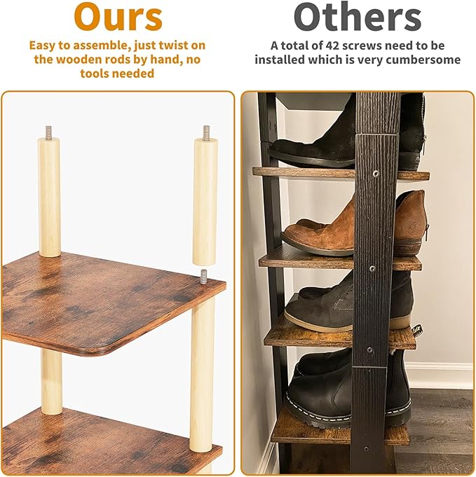 LUCKNOCK Vertical Shoe Rack, 8-Tier Tall Narrow Shoe Organizer for Entryway, Closet, Dorm & Small Spaces, Freestanding Wooden Shoe Shelf Tower for Boots, Sneakers, Heels. (Rustic Brown)-NeatNest