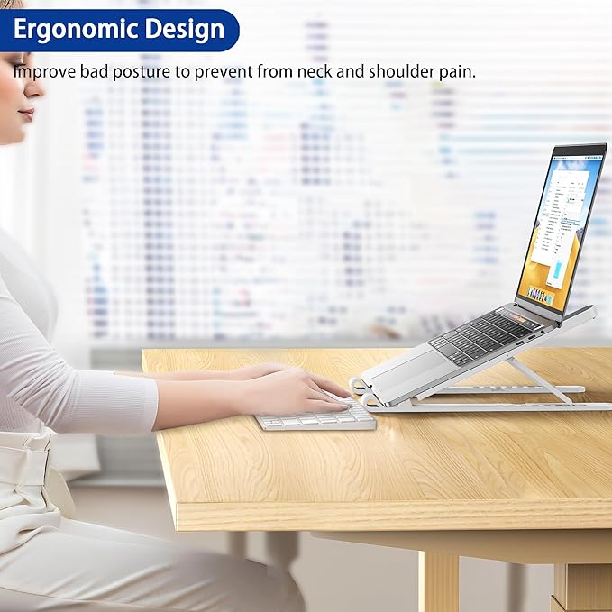 BESIGN LS01 Pro Ergonomic Laptop Stand, Plastic Laptop Riser, Portable and Adjustable Notebook Computer Holder Compatible with 10-15.6" Laptops (White)-NeatNest