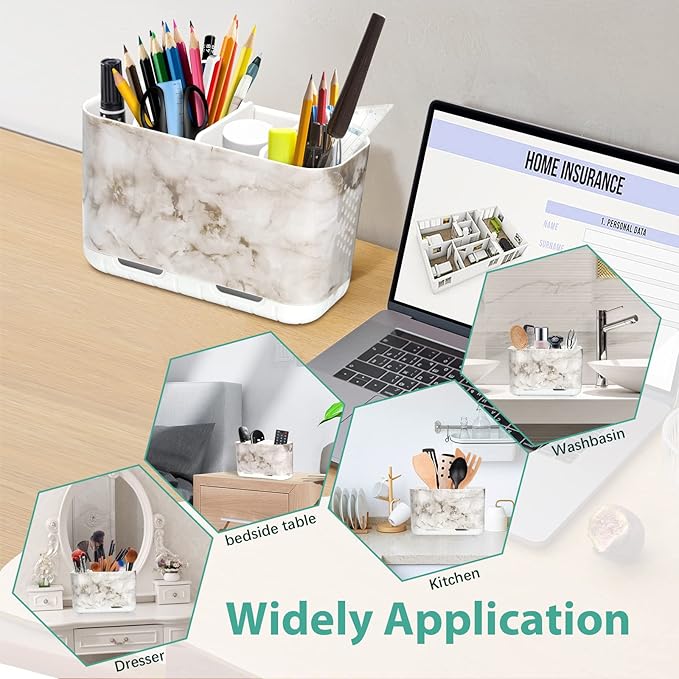 Boperzi Electric Toothbrush Holder for Bathroom Organizer Countertop, Detachable Anti-Slip Toothpaste Storage Caddy 6 Slots White Marble with Drainage Holes for Makeup Brush Razor Stand-NeatNest