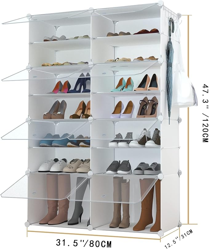 Shoe Rack Organizer, 32 Pair Shoe Storage Cabinet with Door Expandable Plastic Shoe Shelves for Closet,Entryway,Hallway,Bedroom-NeatNest