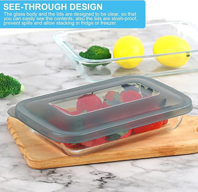 8 Pieces Glass Baking Dish with Lids Rectangular Glass Baking Pan Bakeware Set with Lids, Baking Pans for Lasagna, Leftovers, Cooking, Kitchen, Fridge-to-Oven, Gray