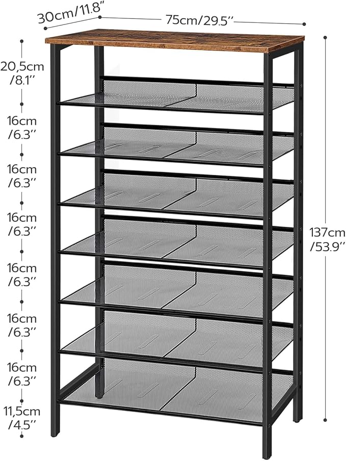 HOOBRO 8-Tier Shoe Rack, 29.5"L Shoe Shelf, Large Capacity Shoe Storage Organizer for 21-24 Pairs of Shoes, Front Door Entrance, Entryway, Hallway, Closet, Space Saver, Rustic Brown and Black BF18XJ01-NeatNest